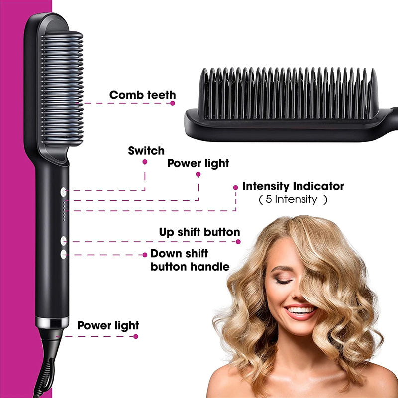 New 2 In 1 Hair Straightener Hot Comb Negative Ion Curling Tong Dual-purpose Electric Hair Brush - One Red Hill