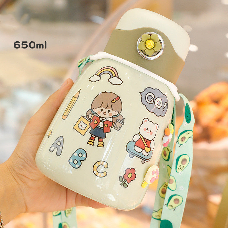 Net Red Pot-bellied Vacuum Flask Stainless Steel Cartoon Straw