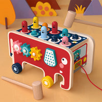 Montessori Toddlers Kids Wooden Pounding Bench Animal Bus Toys Early Educational Set Gifts For Children Toy Musical Instrument - One Red Hill