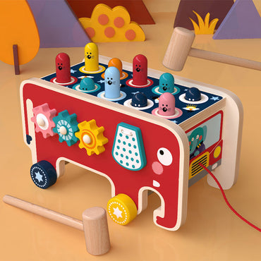 Montessori Toddlers Kids Wooden Pounding Bench Animal Bus Toys Early Educational Set Gifts For Children Toy Musical Instrument - One Red Hill
