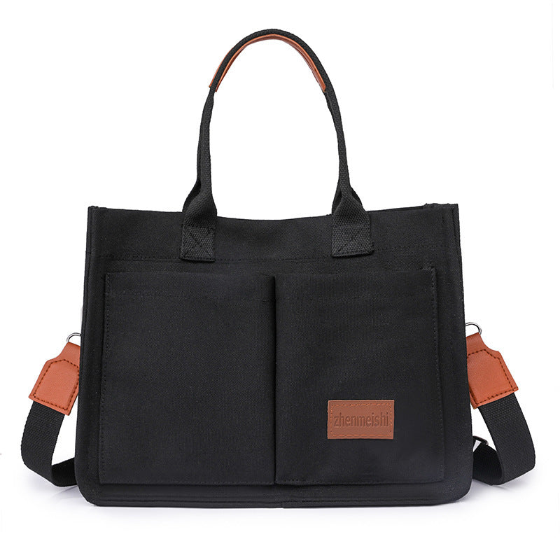 Casual Daily Canvas Tote Shoulder Bags Women Mommy Bag Large Capacity Messenger Multi Pocket Crossbody Chic Reusable Hand Bag - One Red Hill