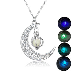Fashion Moon Natural Glowing Stone Healing Necklace Women Gift Charm Luminous Pendant Necklace Jewelry - One Red Hill