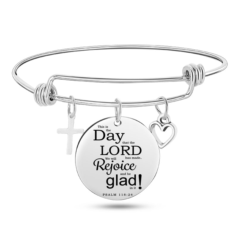 Jesus Christian Bible Scripture Stainless Steel Bangle Bracelet - One Red Hill