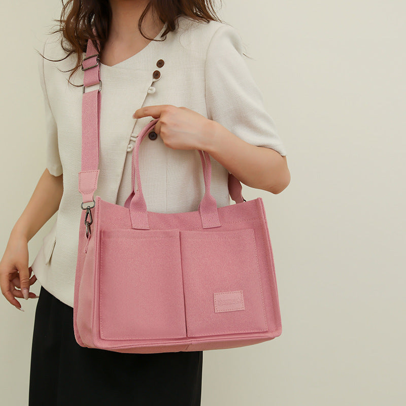 Casual Daily Canvas Tote Shoulder Bags Women Mommy Bag Large Capacity Messenger Multi Pocket Crossbody Chic Reusable Hand Bag - One Red Hill