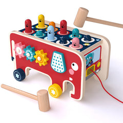 Montessori Toddlers Kids Wooden Pounding Bench Animal Bus Toys Early Educational Set Gifts For Children Toy Musical Instrument - One Red Hill