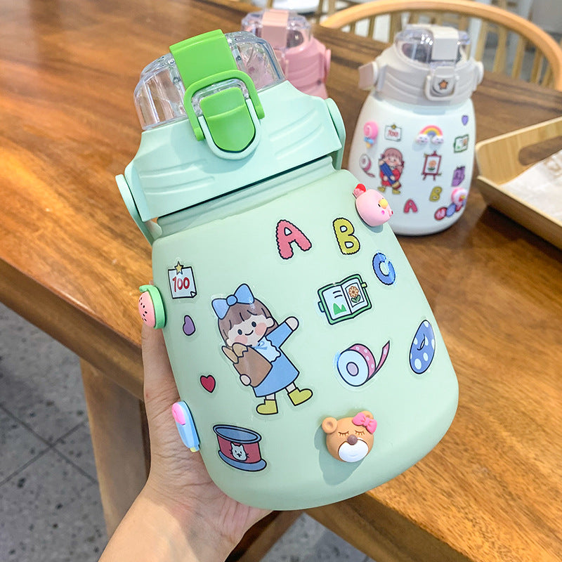 Net Red Pot-bellied Vacuum Flask Stainless Steel Cartoon Straw