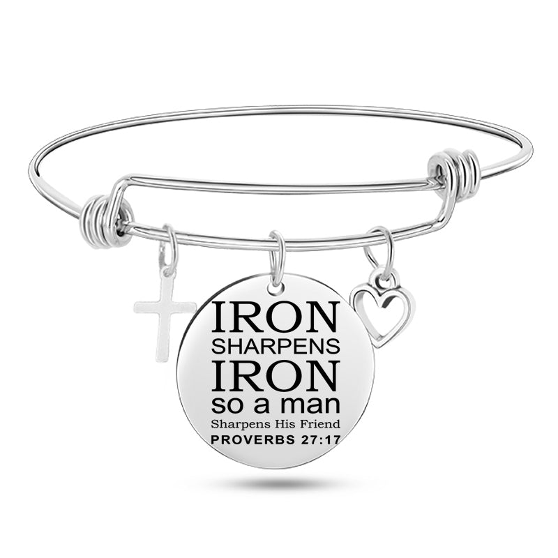 Jesus Christian Bible Scripture Stainless Steel Bangle Bracelet - One Red Hill