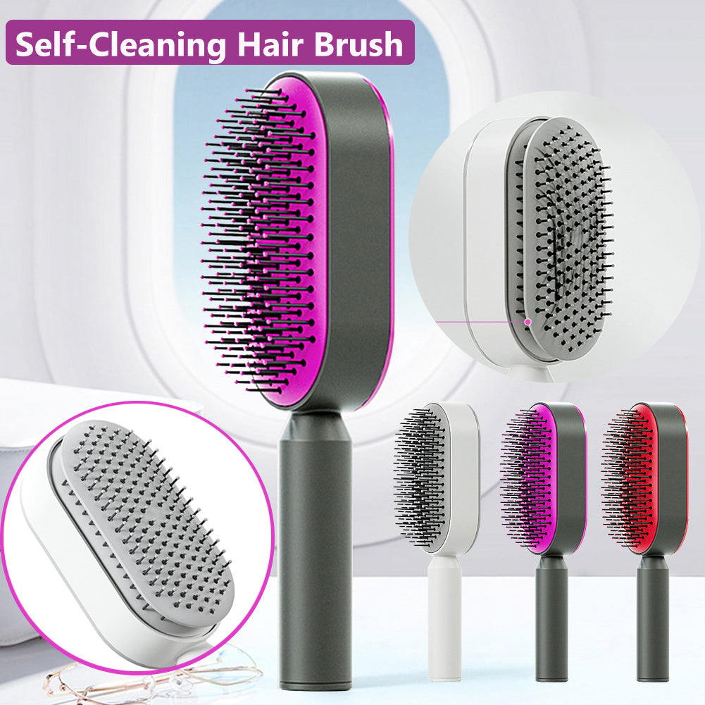 Self Cleaning Hair Brush For Women One-key Cleaning Hair Loss Airbag Massage Scalp Comb Anti-Static Hairbrush - One Red Hill