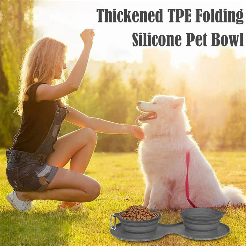 Rubber Foldable Double Bowl Pet Feeding Bowl Pets Supplies Dog Cat Bowls - One Red Hill