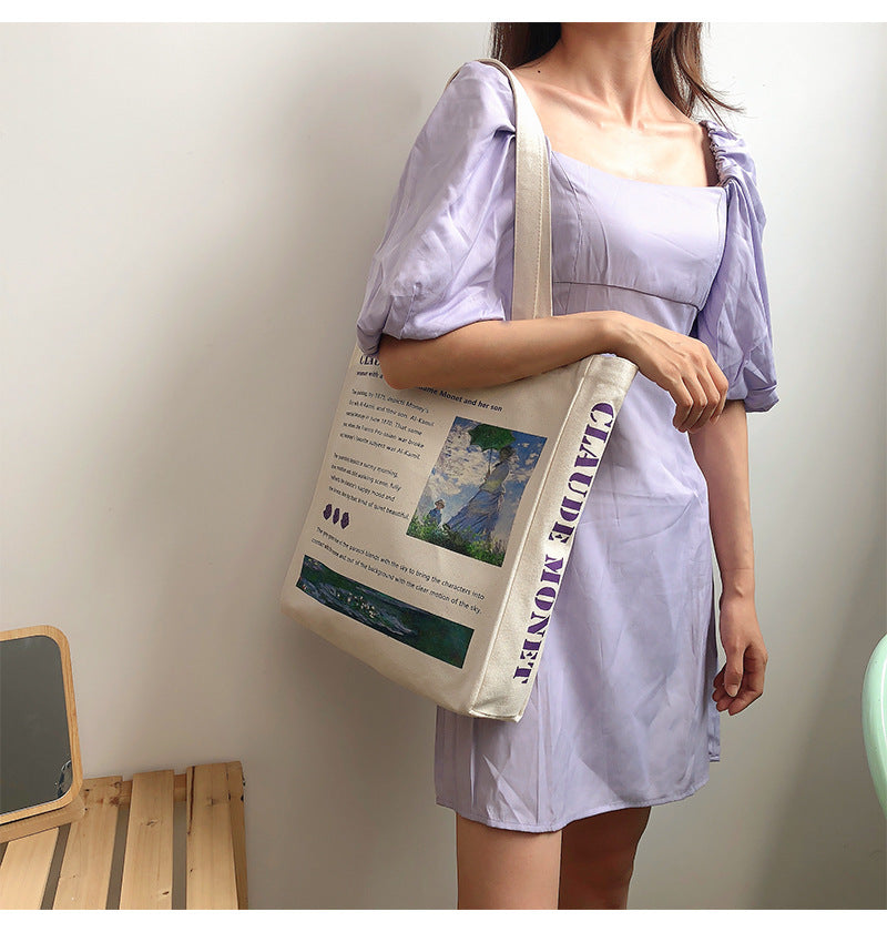 Art And Art Oil Painting Leisure All-match Large-capacity One-shoulder Canvas Bag - One Red Hill