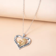 Mother And Baby I Love You Mom Forever Heart Pendant Necklace