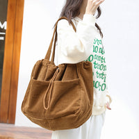 Ins Corduroy Shoulder Bags Drawstring Multi-pocket Handbag Women Underarm Bags - One Red Hill