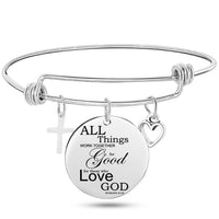 Jesus Christian Bible Scripture Stainless Steel Bangle Bracelet - One Red Hill