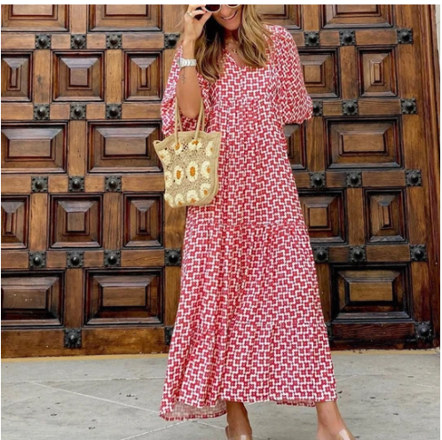 Vintage Printed Bohemian Dress Elegant Ladies Casual Loose