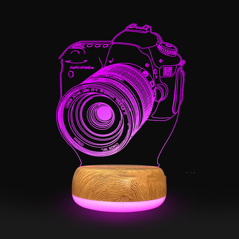 3D Lamp Wood Grain Bottom Glow Colorful Touch Remote Control - One Red Hill
