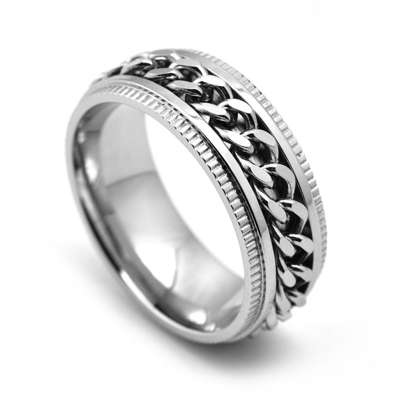 Mens Stainless Steel Spinner Rings Men Cool Fidget Band - One Red Hill