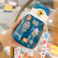 Net Red Pot-bellied Vacuum Flask Stainless Steel Cartoon Straw