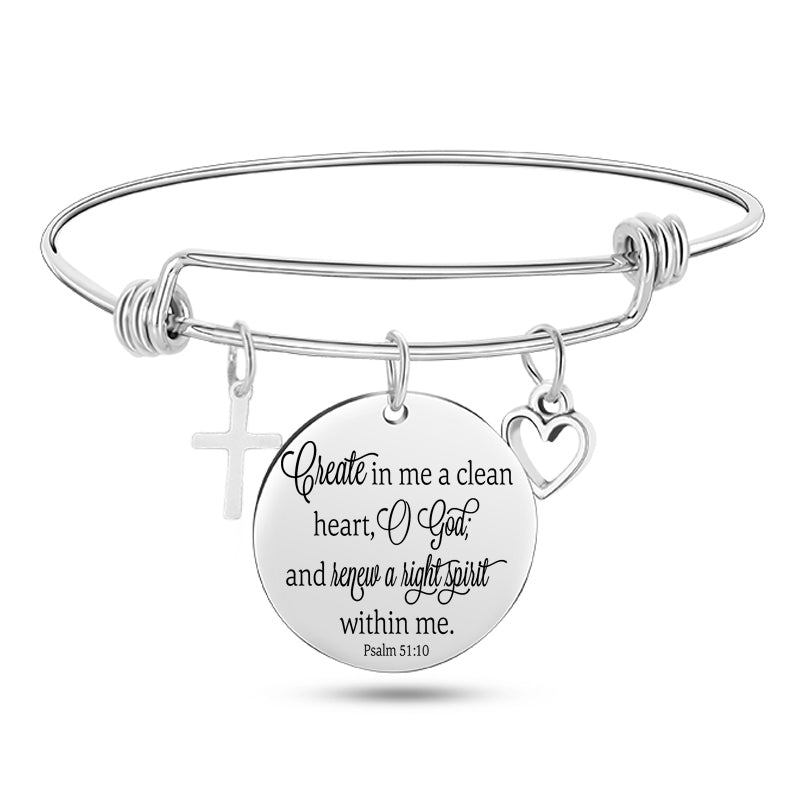 Jesus Christian Bible Scripture Stainless Steel Bangle Bracelet - One Red Hill