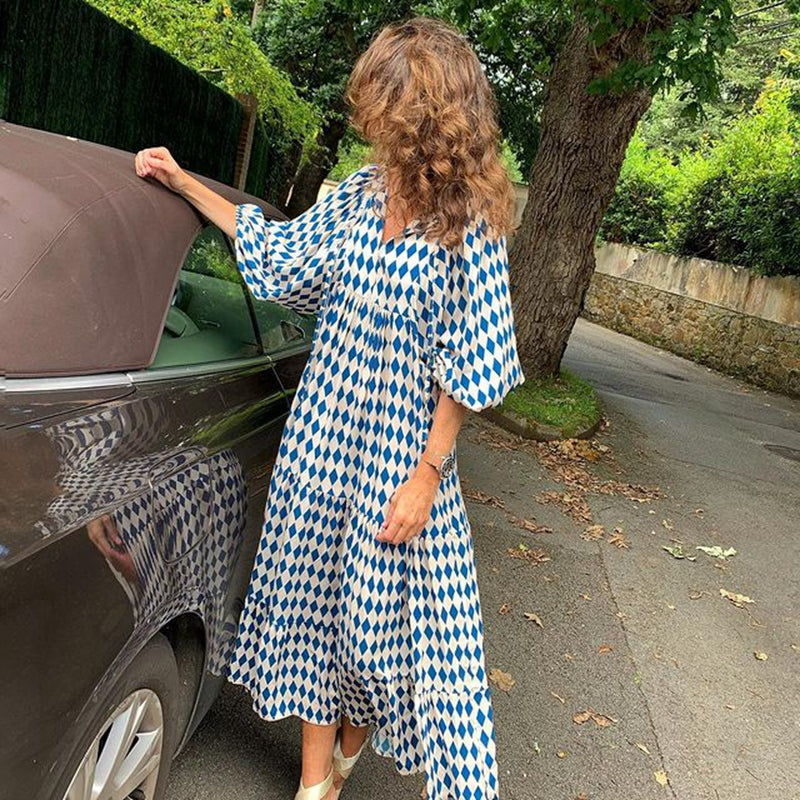Vintage Printed Bohemian Dress Elegant Ladies Casual Loose