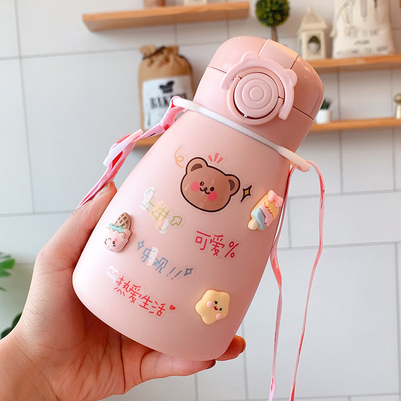 Net Red Pot-bellied Vacuum Flask Stainless Steel Cartoon Straw