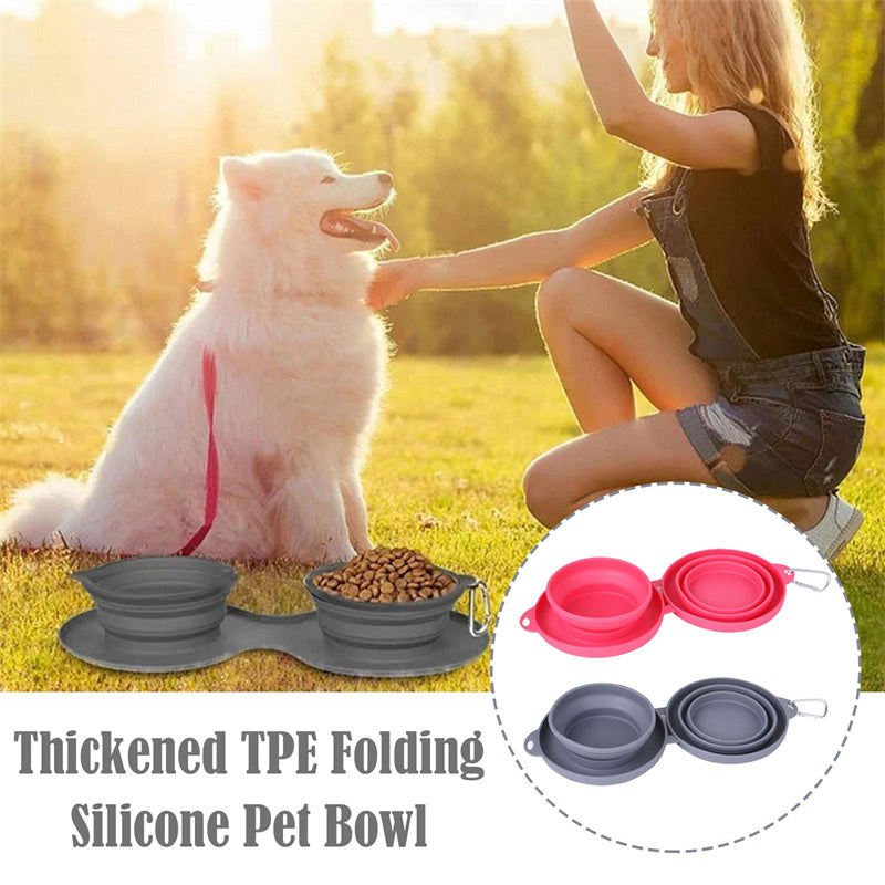 Rubber Foldable Double Bowl Pet Feeding Bowl Pets Supplies Dog Cat Bowls - One Red Hill