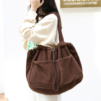 Ins Corduroy Shoulder Bags Drawstring Multi-pocket Handbag Women Underarm Bags - One Red Hill