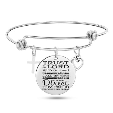 Jesus Christian Bible Scripture Stainless Steel Bangle Bracelet - One Red Hill