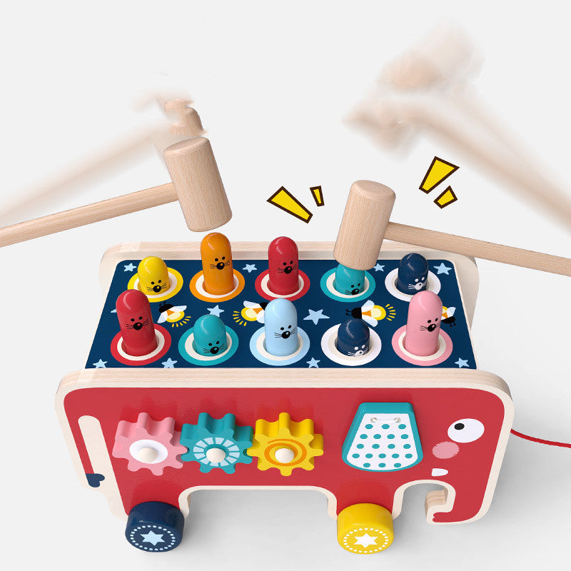 Montessori Toddlers Kids Wooden Pounding Bench Animal Bus Toys Early Educational Set Gifts For Children Toy Musical Instrument - One Red Hill