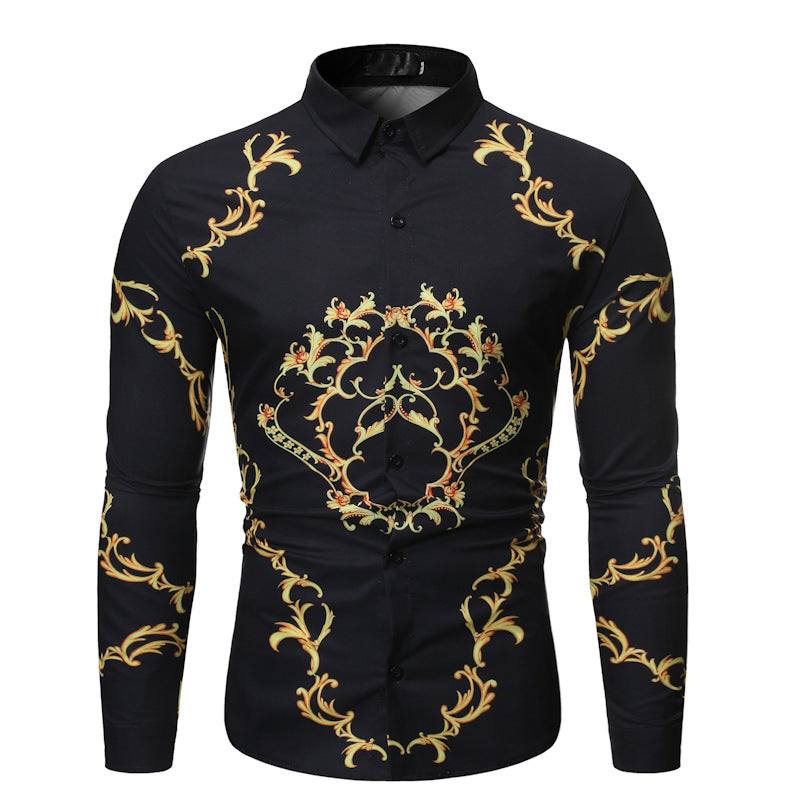 New Mens Long Sleeve Shirts Slim Fit Casual Shirt For Men Flower Shirt - One Red Hill