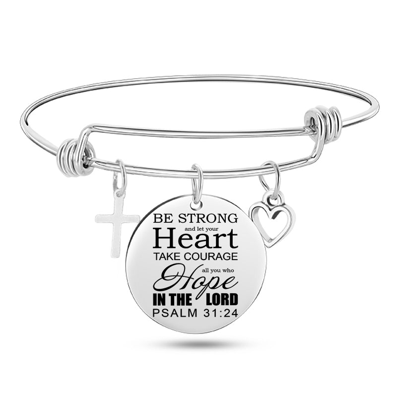 Jesus Christian Bible Scripture Stainless Steel Bangle Bracelet - One Red Hill